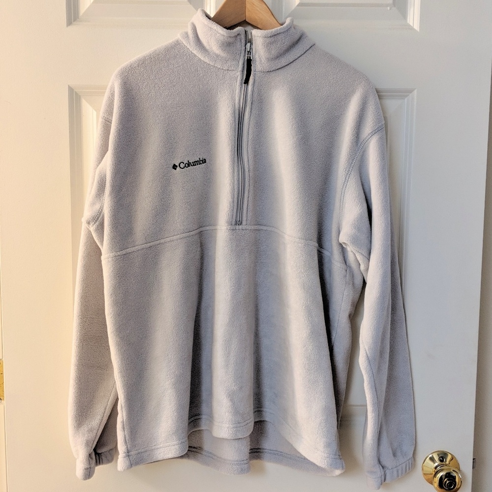 Columbia light gray fleece half zip unisex large